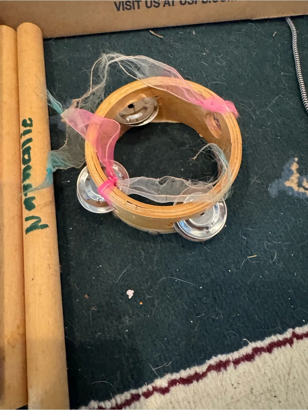 Wooden Rhythm Sticks and Tambourine Set - Multicolor